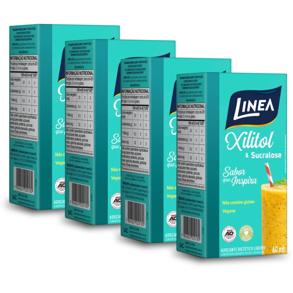 Kit 4 Adoçantes Líquido Xilitol Linea 60ml em Oferta na Shopee