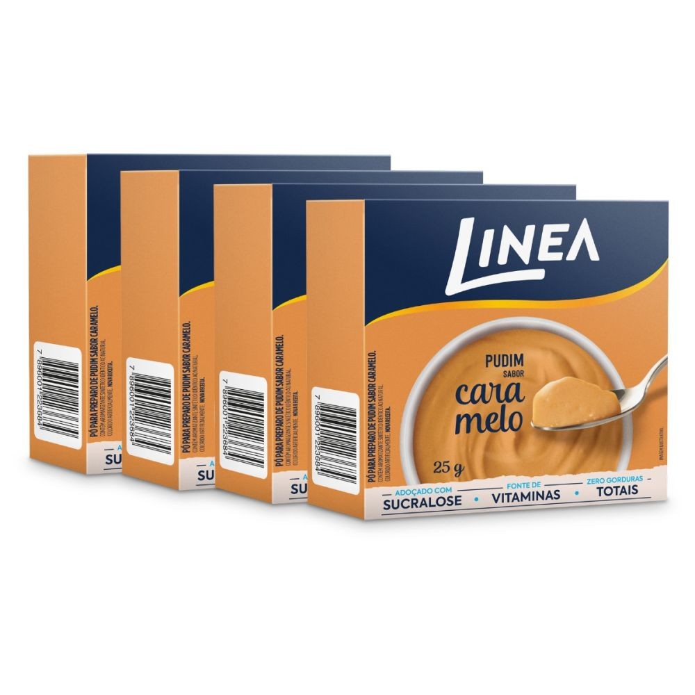 Kit 4 Pudins em Pó Linea Sabor Caramelo 25g