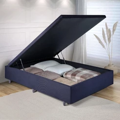 Cama Box Baú Viúva Suede Preto 128x188x34 cm