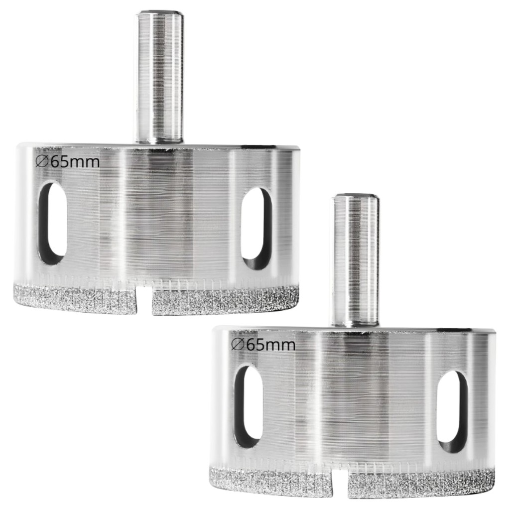 Kit 2 Serras Copo Diamantada Refrigerada 65mm Porcelanato Vidro Mármore Broca Copo Furo para Caixa de Luz Rígida Casa