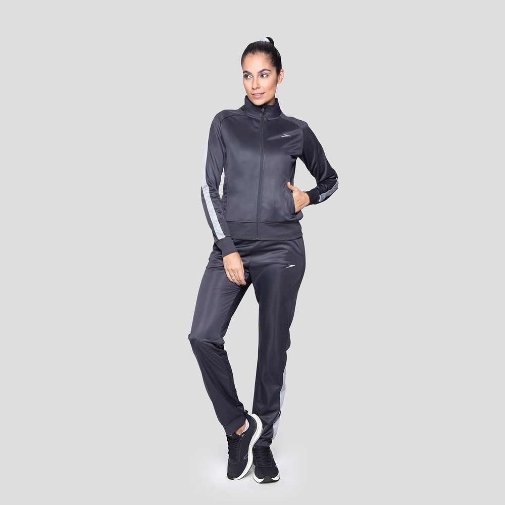 Conjunto De Agasalho Feminino Basic Sports Speedo - PRETO CINZA em Oferta na Shopee