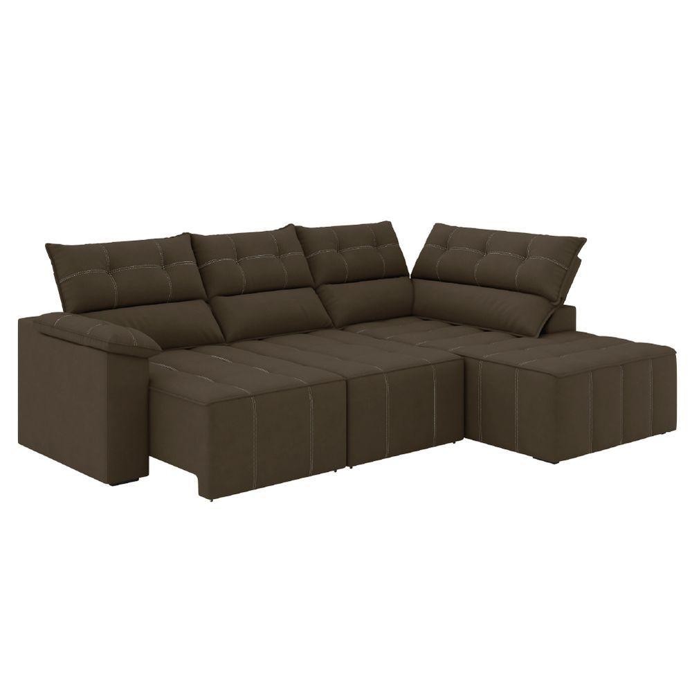 Sofá De Canto Retrátil E Reclinável 4 Lugares Santorini Veludo Luizzi Marrom em Oferta na Shopee