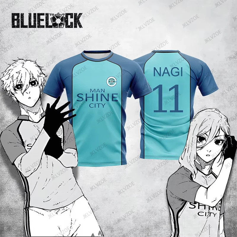 Blue Lock NAGI Homem Brilho Cidade Camisa Anime Japonês Cosplay Uniforme De Futebol Verão Esportes Masculino Camiseta Ca