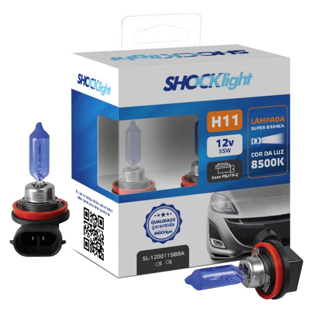 Lâmpada Super Branca 8500K H11 12V 55W Automotivo PGJ19-2 Proteção UV Shocklight - SL-120011SBBA em Oferta na Shopee
