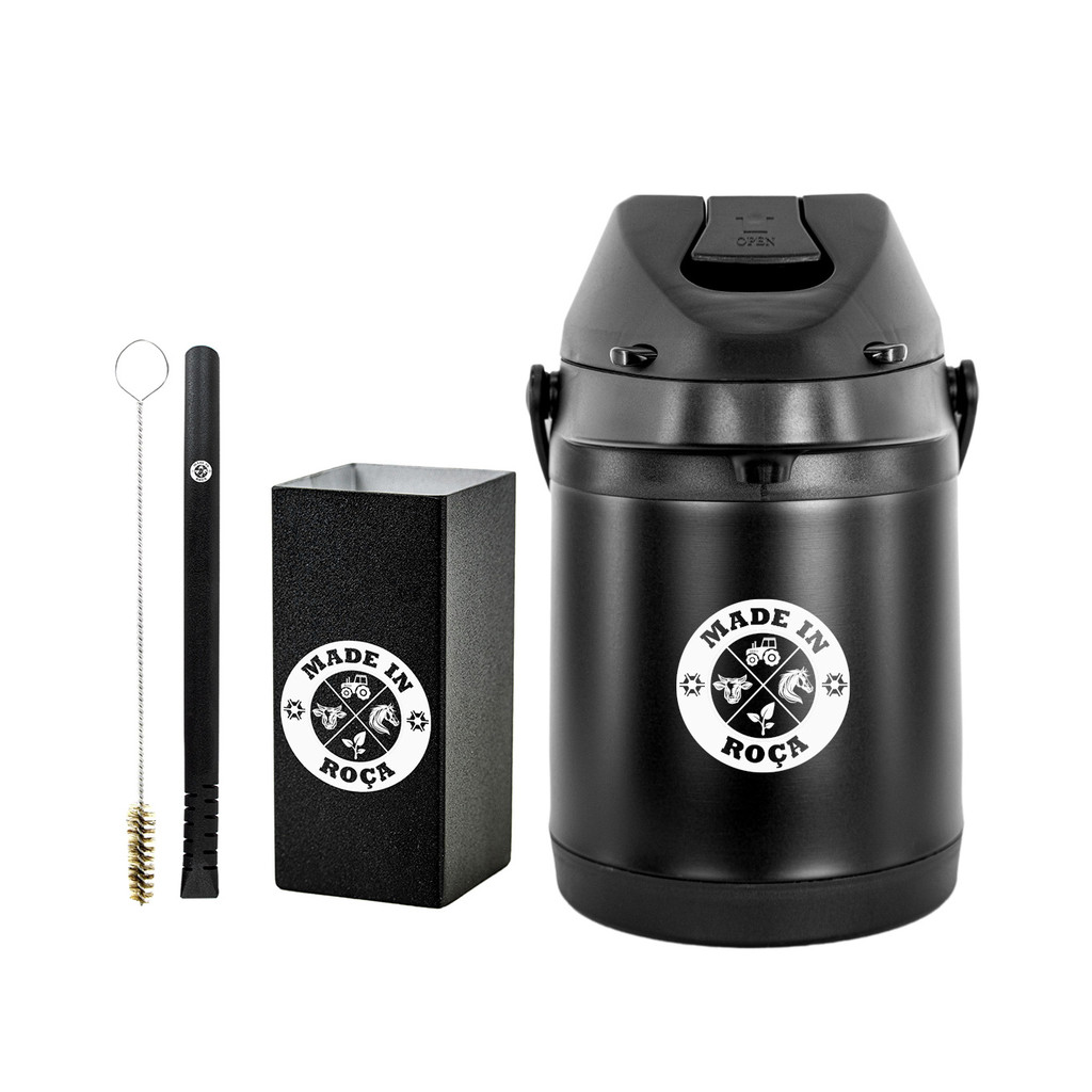 Kit Tereré Garrafa Preta Térmica 2.5l Bomba Filete Preta Copo Quadrado Inox Preto em Oferta na Shopee