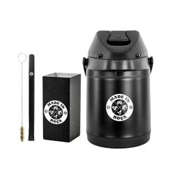 Kit Tereré Garrafa Preta Térmica 2.5l Bomba Filete Preta Copo Quadrado Inox Preto