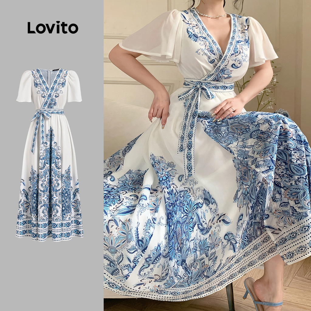 Lovito Vestido Boho com Cinto Macio e Confortável para Primavera/verão para mulheres L137ED144 - Women Clothes