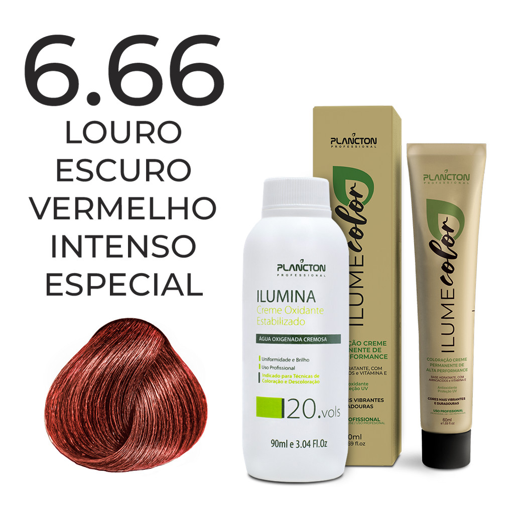 KIT ILUME COLOR PLANCTON - 6.66 LOURO ESCURO VERMELHO INTENSO ESPECIAL + OX ILUMINA 20V
