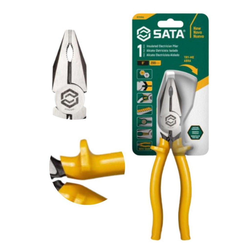 Alicate eletricista universal amarelo isolado 1000 V 8 polegadas SATA
