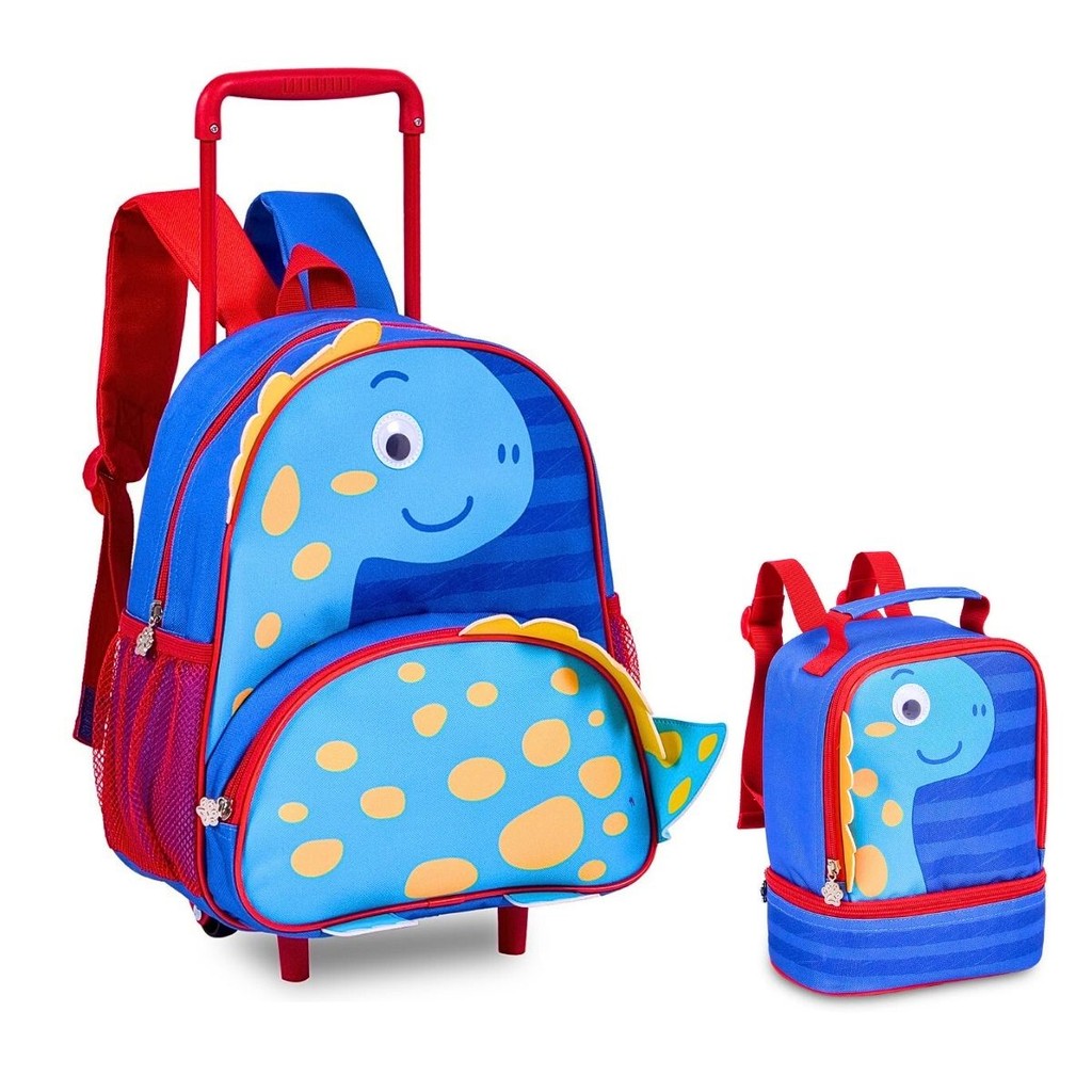 Kit De Mochila de Rodinha e Lancheira Infantil Masculina Dinossauro Pets - Clio Style MODELO:AZUL em Oferta na Shopee