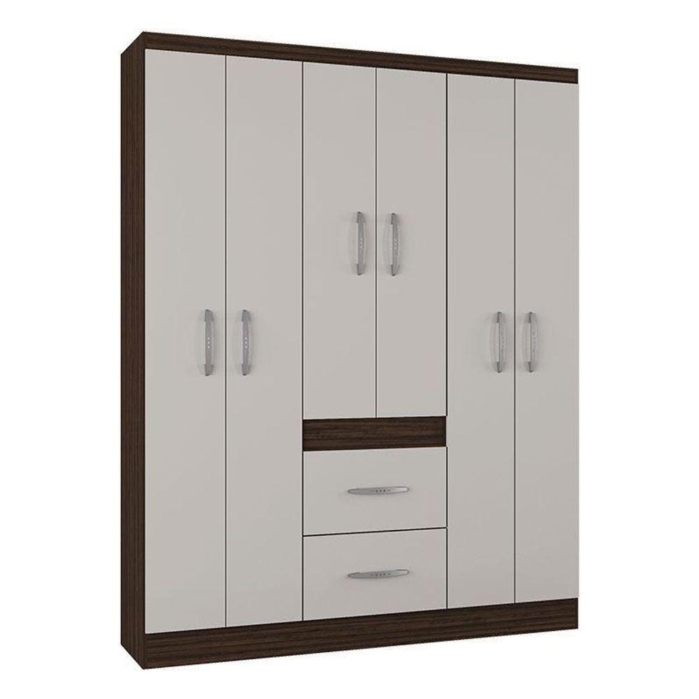 Guarda Roupa Casal Milão 6 Portas Chocolate Off White – Poquema
