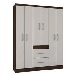 Guarda Roupa Casal Milão 6 Portas Chocolate Off White – Poquema