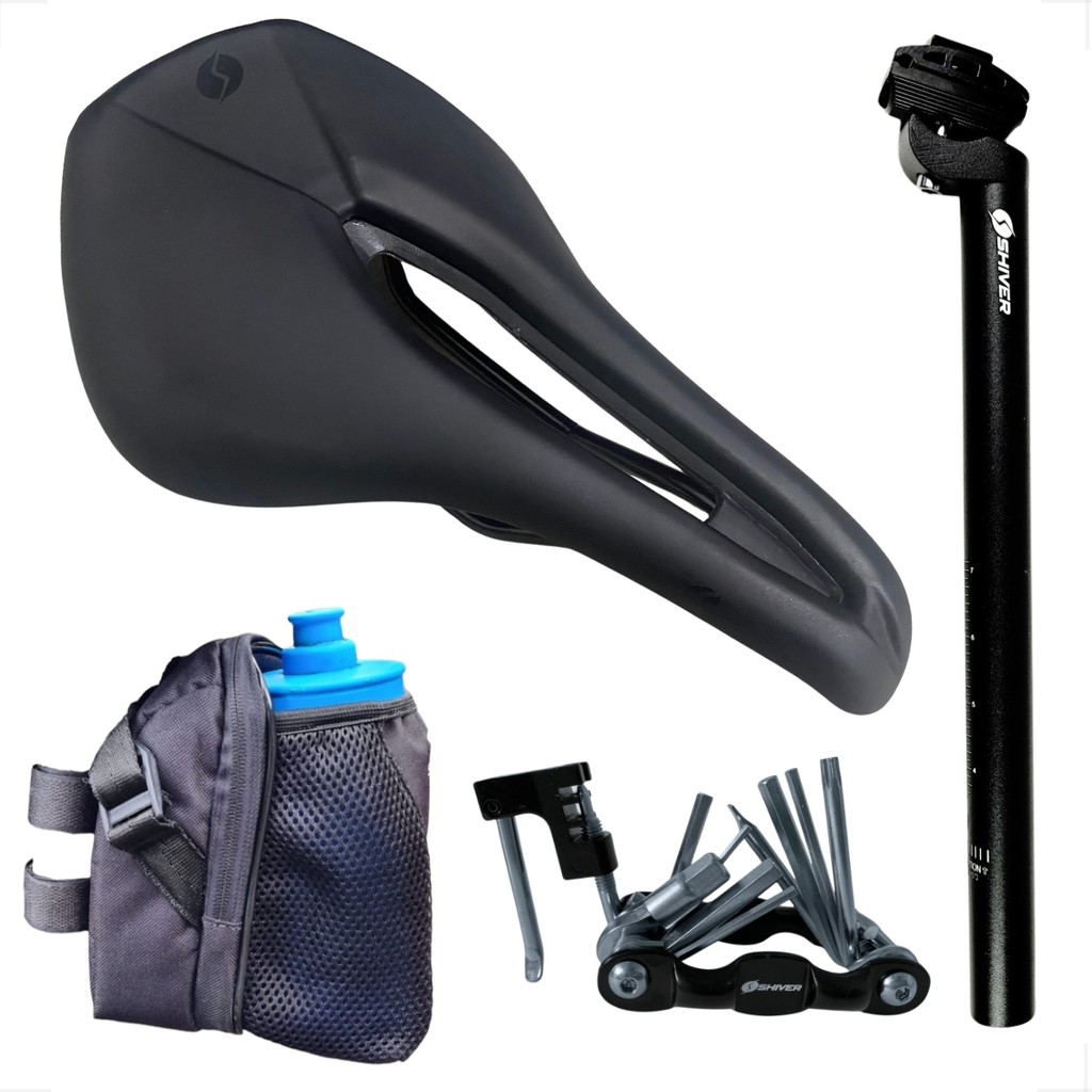 Kit Bike Selim Banco Assento Prime + Canote + Bolsa selim com suporte garrafa + Canivete 10 funções