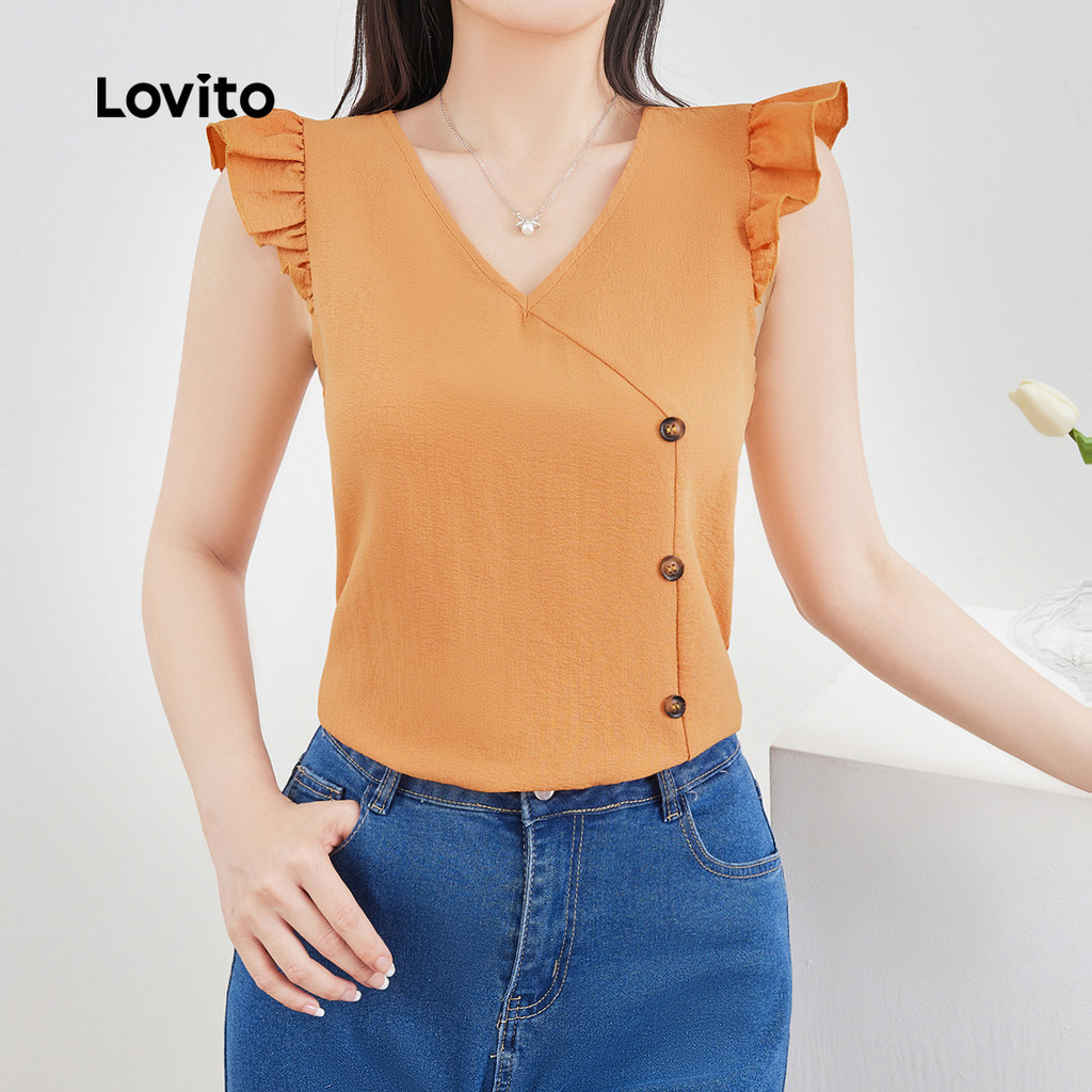 Lovito -  Blusa Boho de Botão Jacquard Primavera/verão Blusa Laranja Queimada para Mulheres L137ED813 - Women Clothes
