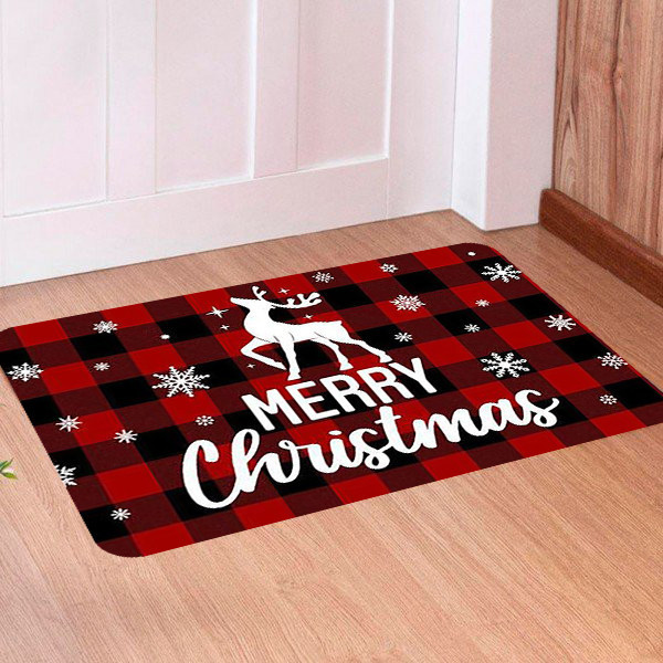 Tapete Para Porta Decorativo Natal Merry Christmas Xadrex com Rena Papai Noel