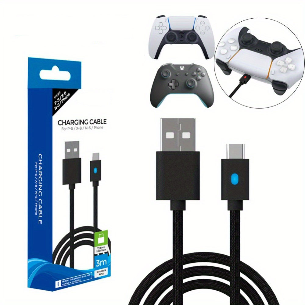 Cabo De Carregamento De 3m Para PS5/PS5 Slim/Xbox Series Sx/Switch/NS Pro USB C Tipo Acessório De Gamepad