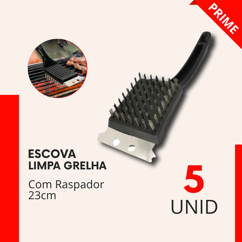 Escova para Grelha 5 Peças Limpador de Grelha de Churrasqueira 23cm Cerda de Aço c/ Raspador em Oferta na Shopee