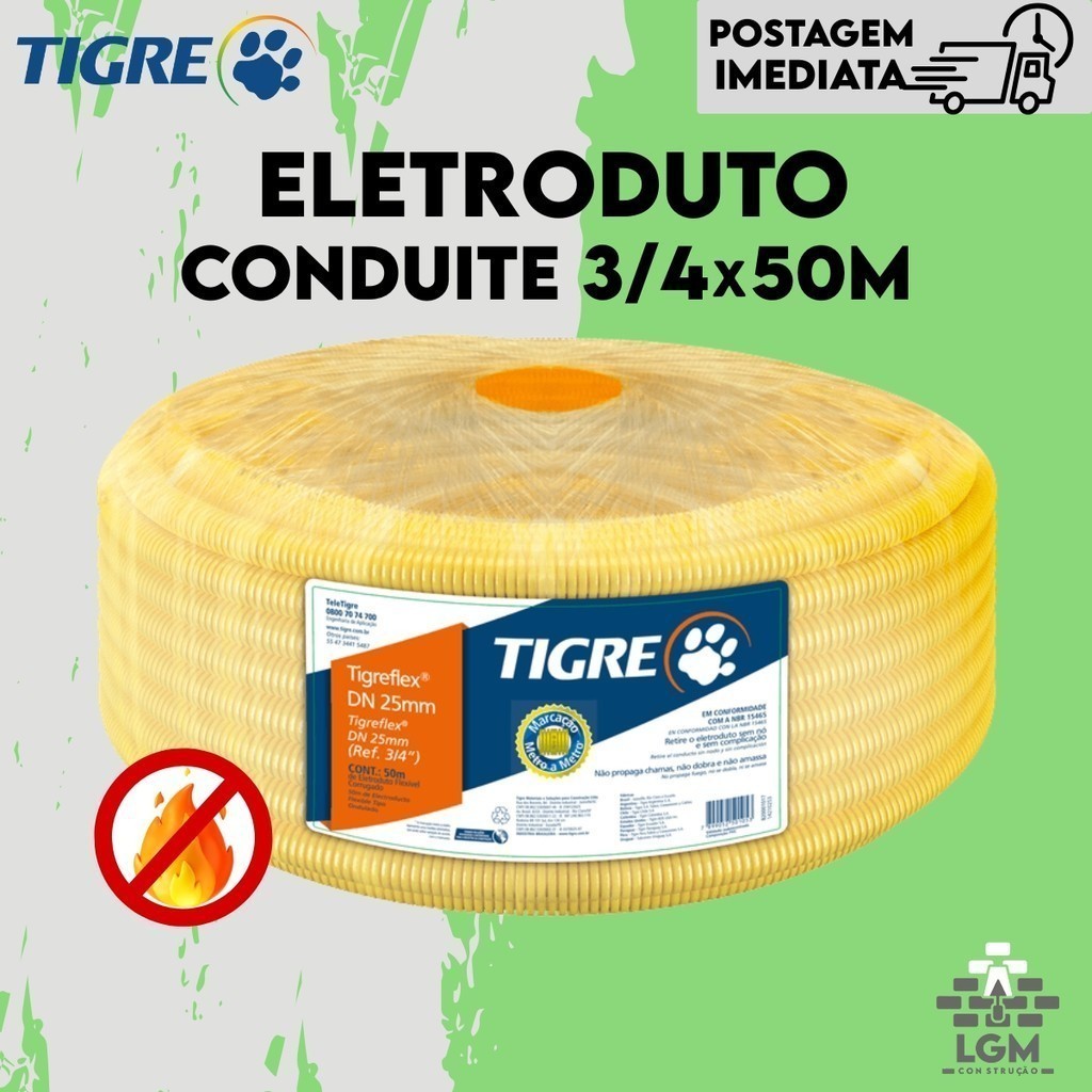 Conduite 3/4 X 50m Eletroduto Tigre Krona Plastilit Original Rolo Mangueira Corrugada