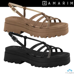 Sandália Feminina Plataforma Ramarim Fivela Tiras Strass