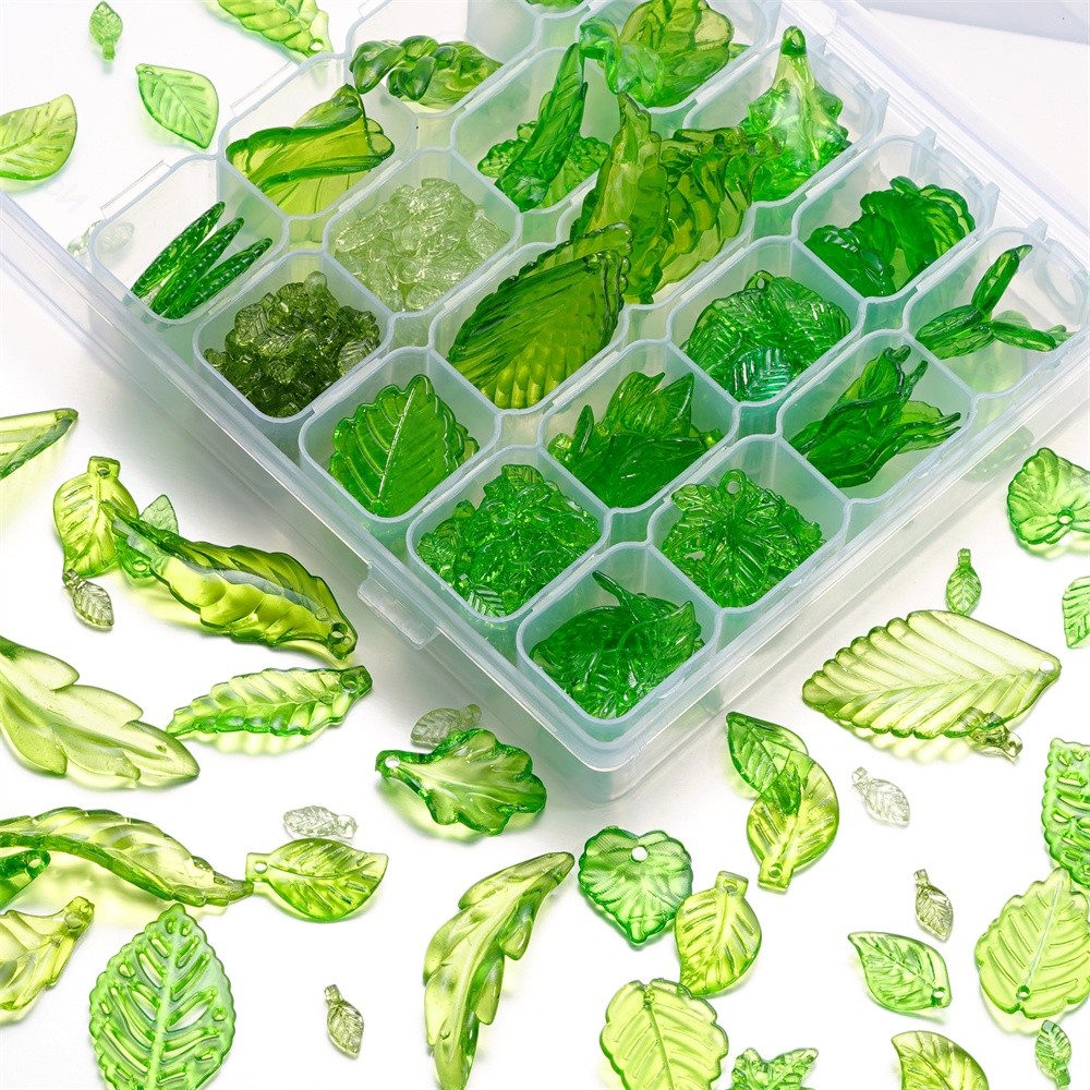 St.kunkka 10-100 Unidades De Contas De Folhas Verdes Transparentes Acrílicas Para Pingente De Folha DIY , Decoração Cria