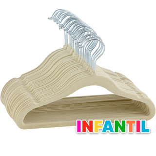 Kit 50 Cabides Veludo Infantil Bebê Slim Ultra Fino Antiderrapante Antideslizante Suporte…