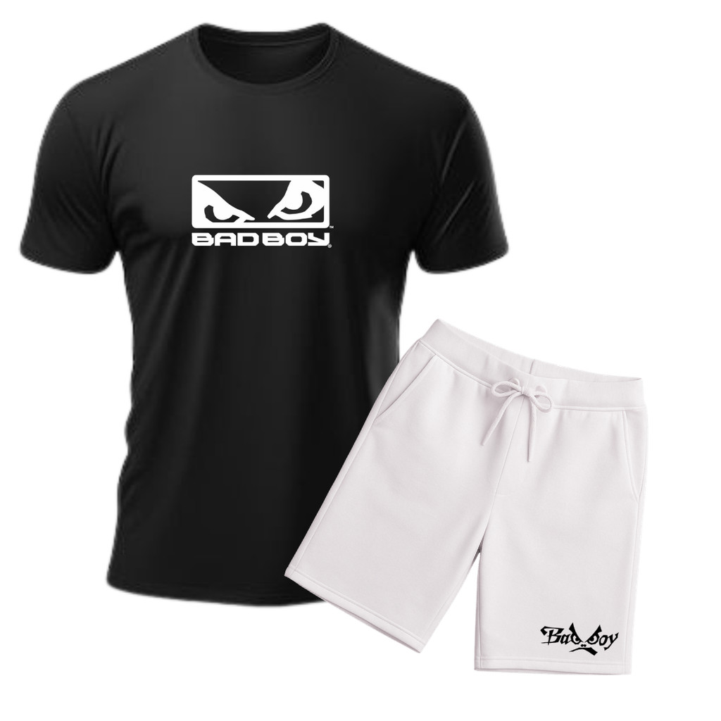 Kit Camiseta e Bermuda Moletin BadBoy Masculino T-shirt Estampada Feminina Conjunto Unissex Blusa e Short Algodão