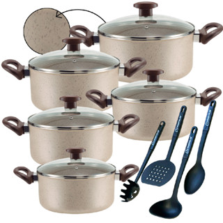 Jogo De Panelas Caçarolas 9 Peças Antiaderente 6 Camadas De Teflon Cor Crema em Oferta na Shopee