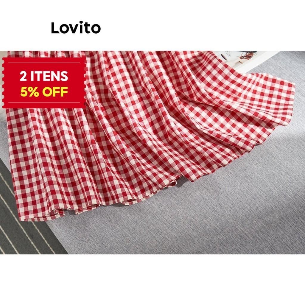 (Trendy) Lovito Saias Elegantes Com Estrutura Xadrez E Saia Evasê Para Mulheres LNL72256 - Women Clothes