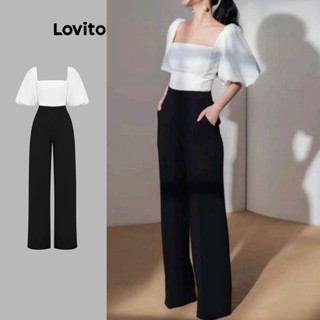 (Trendy) Lovito Macacão Casual Colorblock Drapeado Verão/Primavera Para Mulheres L110AD1310 em Oferta na Shopee