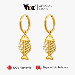 Vnox Criativo Metal Osso De Peixe Acessórios Pingente Brincos De Argola Aço Inoxidável À Prova Dwaterproof Água Festa De