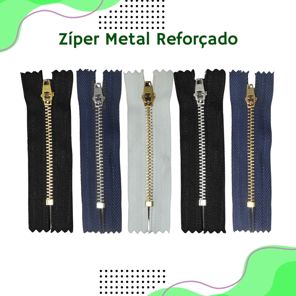 Zíper de Metal Reforçado c/10 Unidades 12cm 15cm 18cm | Trava Automática Conserto Confecção Roupas em Oferta na Shopee