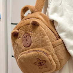 CHENXIAOHONG Mochila Escolar Infantil de Pelúcia Capivara Fofa
