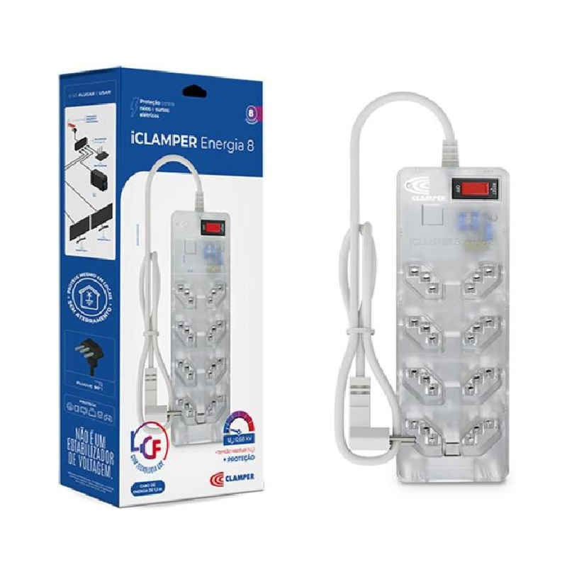 Filtro de Linha Dps Clamper Iclamper Energia 8 Lcf Transparente (protetor C. Telef/energ)