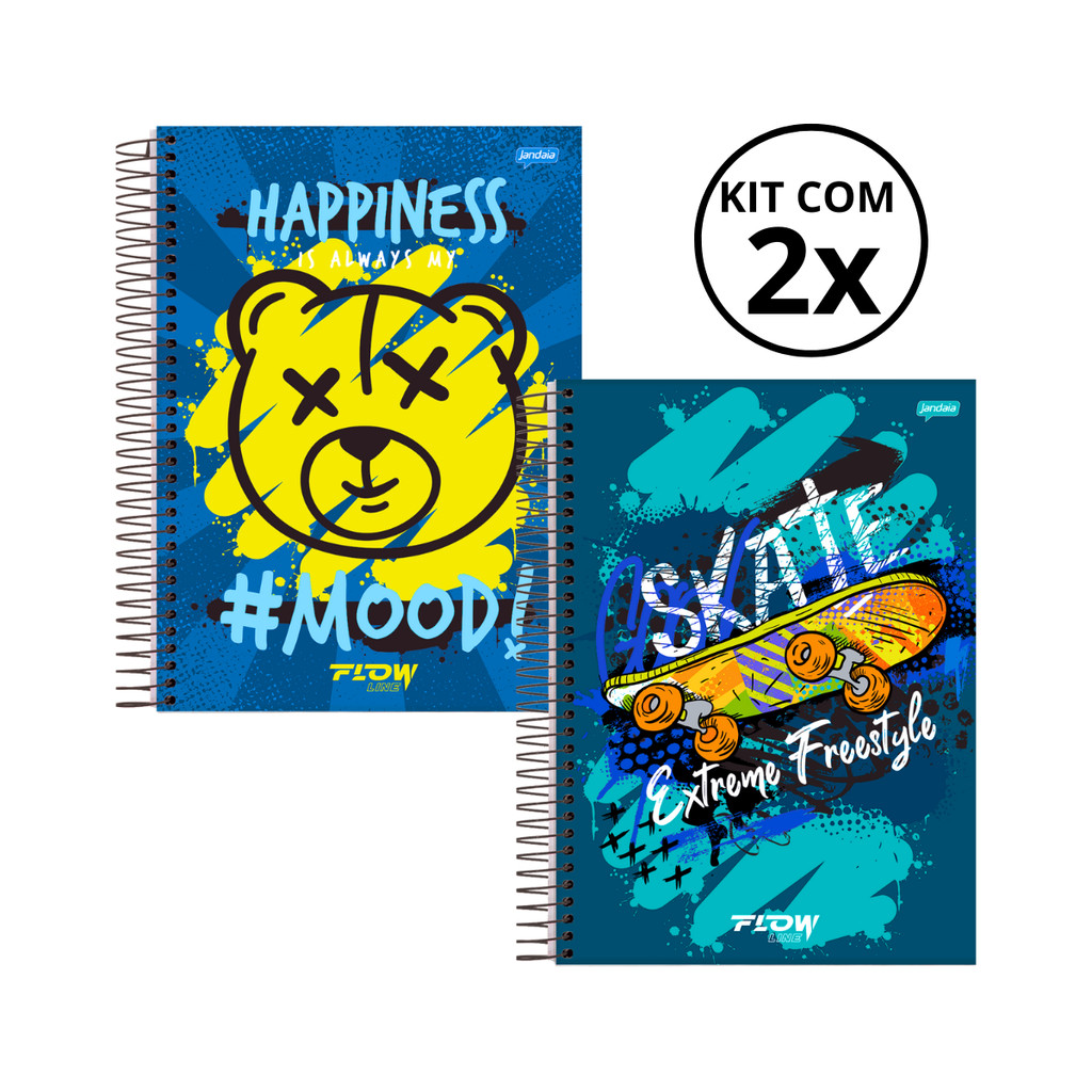 Kit 02 Cadernos Universitário 15 Matérias 240 Folhas Flow - Jandaia CAPA:Urso/Skate em Oferta na Shopee