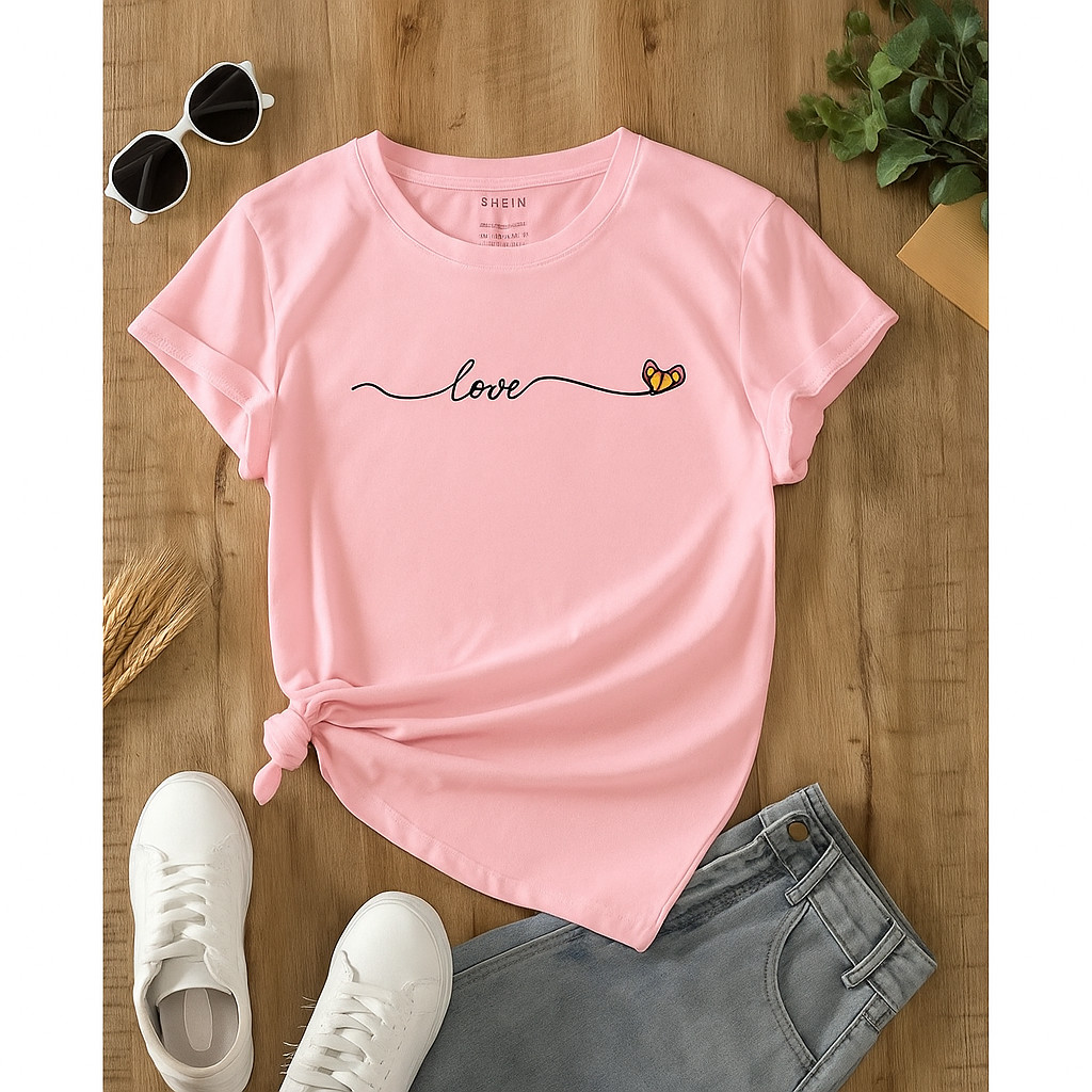 Camiseta Infantil Juvenil Para Meninas  - Camiseta Feminina Blusinha para Meninas - Estampa Coração - 100% Algodão