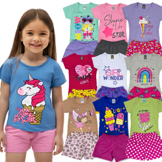 Kit 12 ou 6 peças 6 ou 3 Conjunto Roupa Infantil Menina Camiseta/Blusa + Shorts/Bermuda em Oferta na Shopee