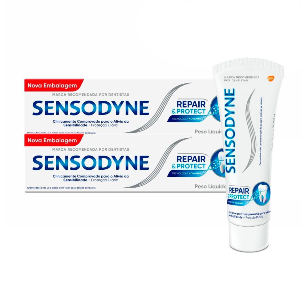 Kit 2 Creme Dental Sensodyne Repair & Protect para Dentes Sensíveis 100g - Health