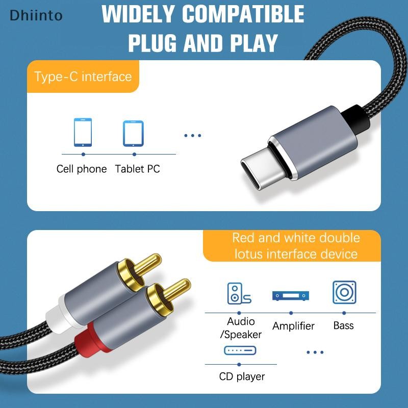 [Dhiint] Tipo C Para Cabo De Áudio 2 Conversor De Auxiliar Linha USB Laptop Amplificador De Alto-Falante De Celular Potê