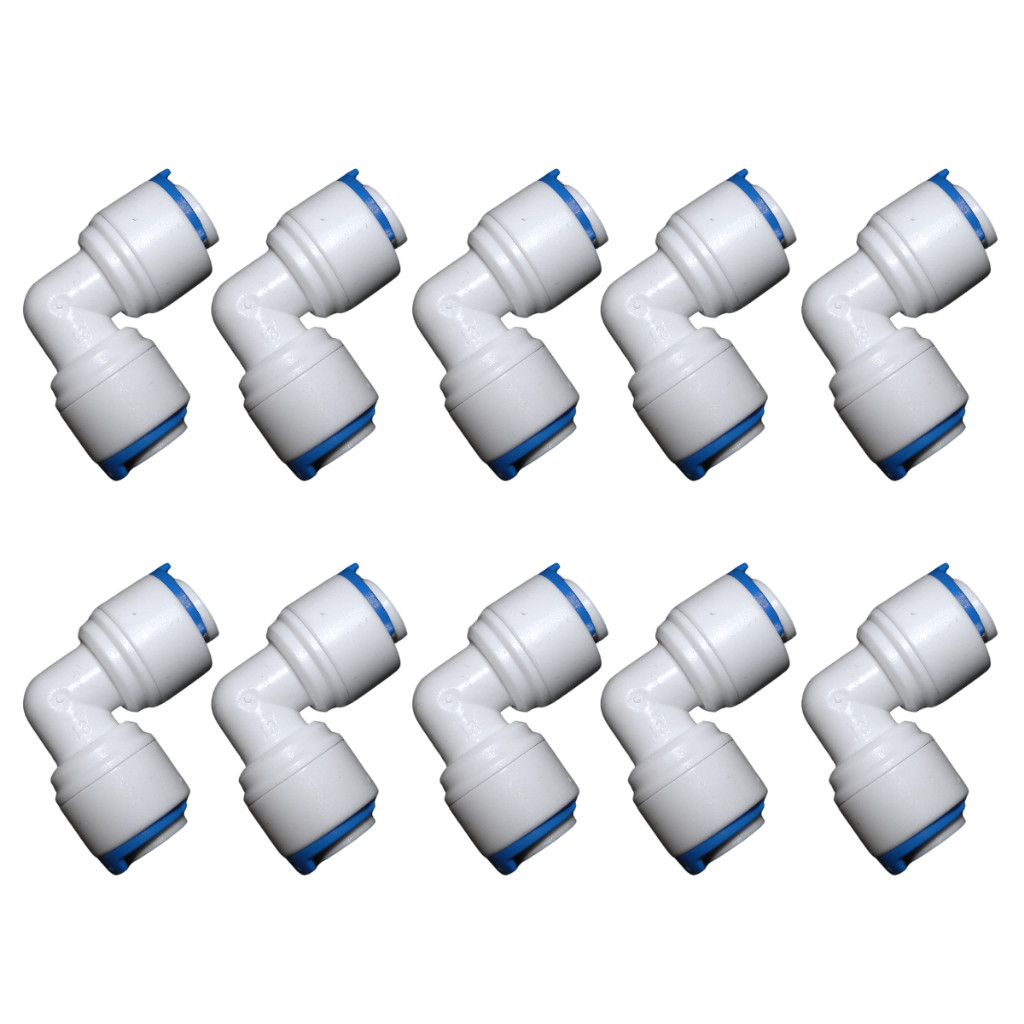Kit 10 Conectores Cotovelo Branco 90° 1/4 Adaptadores Engate Rápido P/ Bebedouros Purificadores 6MM