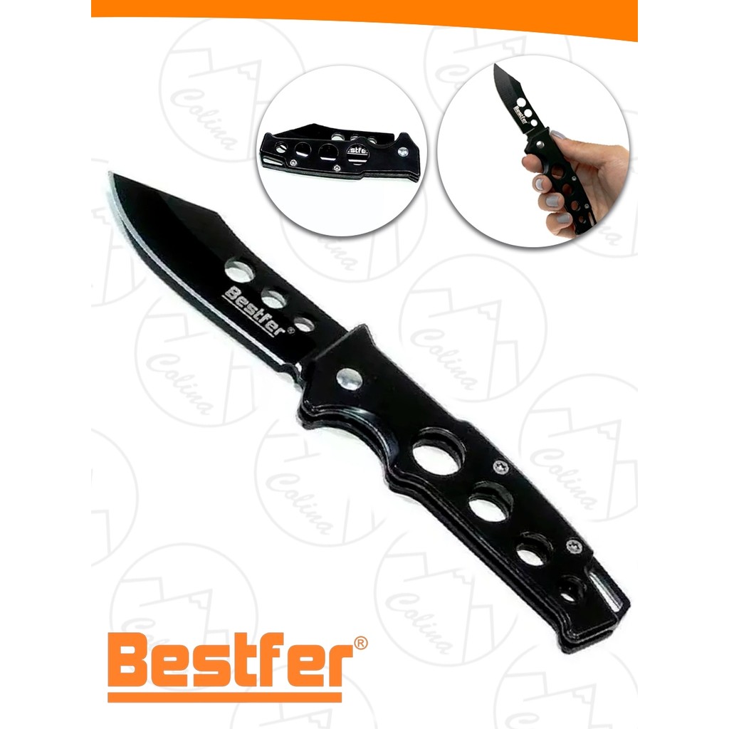 Canivete De Bolso Retrátil Militar Camping Pesca Bestfer Preto 15CM