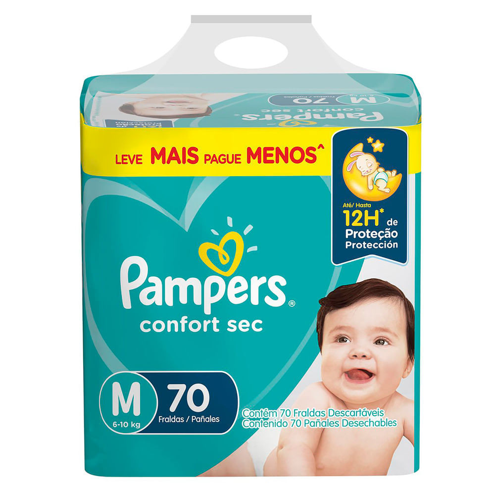 Fralda Pampers Confort Sec Tamanho M 70 Unidades Descartáveis - Mom & Baby