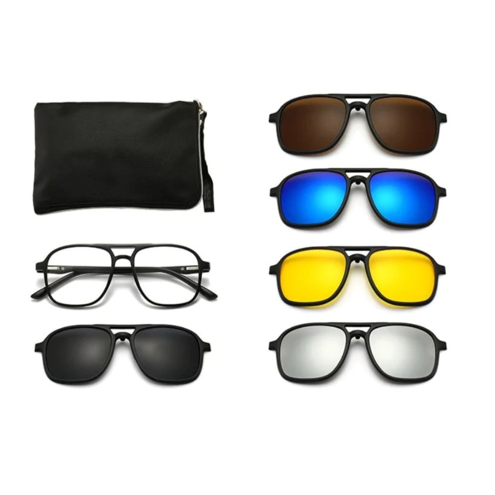 Armação Óculos De Sol Multicolor 6 em 1 com Clip Magnetico Troca Lentes Polarizado Proteção UV400 Barato em Oferta na Shopee