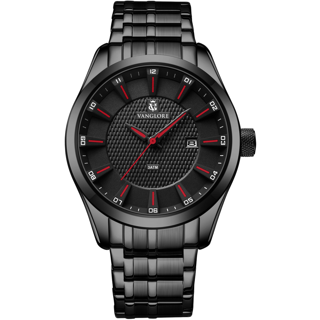 Relógio Masculino Preto Ponteiro Vermelho Aço Inox Mostrador Grande 44mm Vanglore Nexus