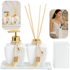 Kit Lavabo Estrela 280ml Saboneteira E Difusor C/ Bandeja Porta Objetos Decorativo Luxo