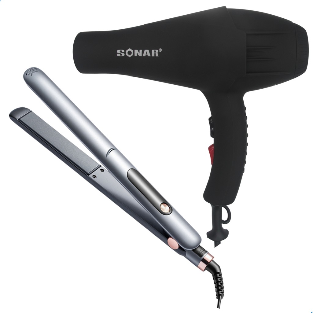 Kit Secador Profissional 110v Sonar + Chapinha Prancha Cerâmica Turmalina Bivolt