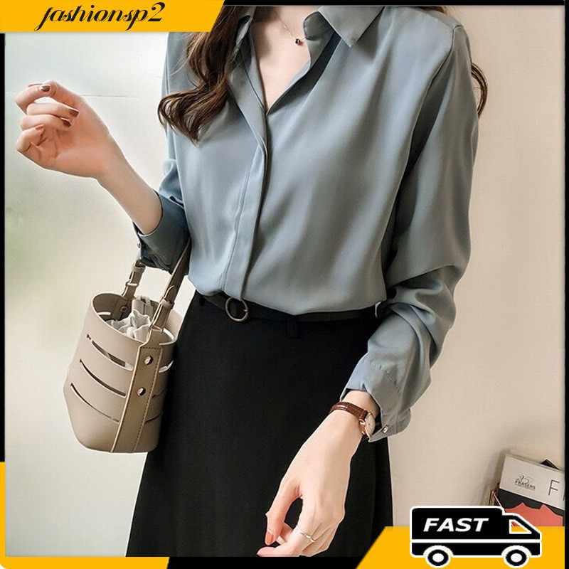Camisa De Chiffon De Mulheres Com Manga Longa E Elegante De Manga Longa Adequada Para TemporadasDe Primavera E Outono em Oferta na Shopee