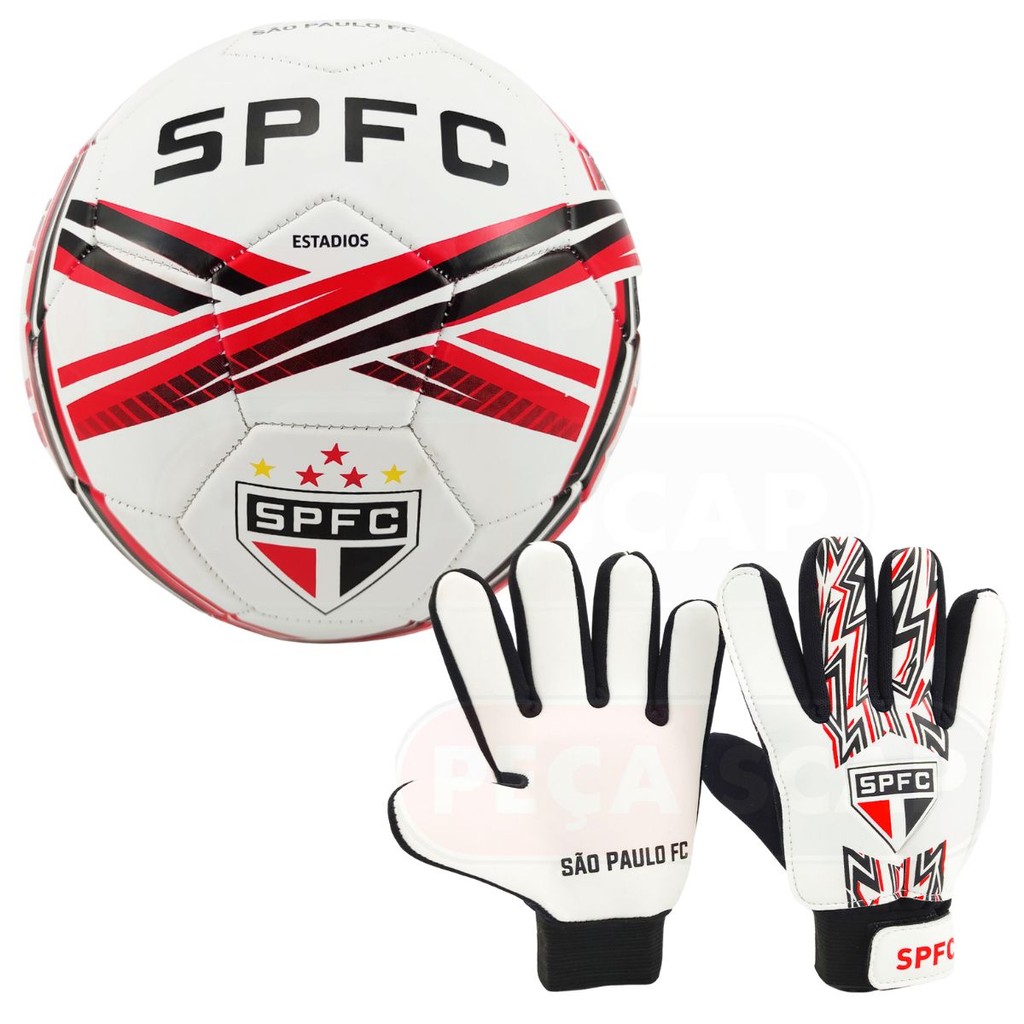 Kit Luva de Goleiro Infantil + Bola de Futebol Branca N°5 São Paulo SPFC - Sportcom