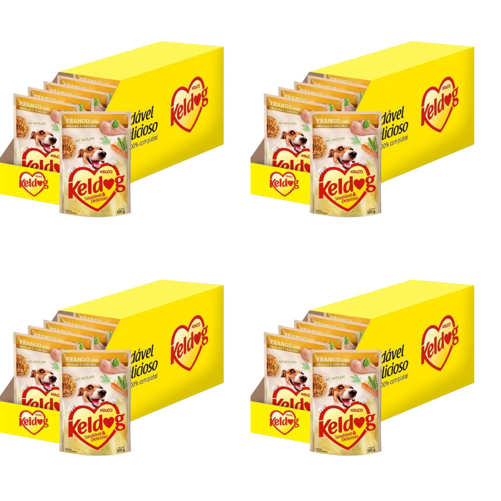 Kit 4 Caixas Com 20un Ração Úmida Keldog Frango Com Ervilha e Cenoura 100g