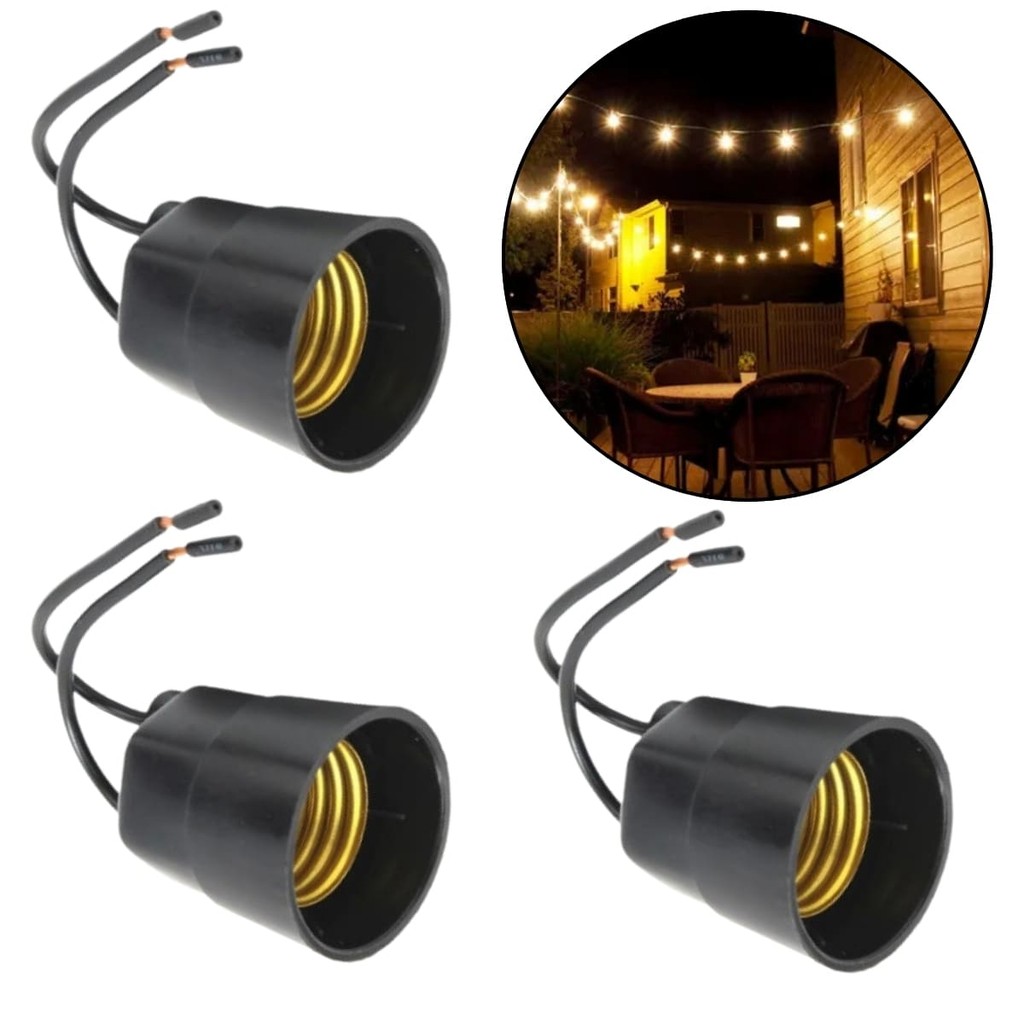 Kit 3 Soquetes com Rabicho Minion Preto Bocal para Lâmpada E27 Utilimix Conector de Luz Instalação Elétrica Casa Obra