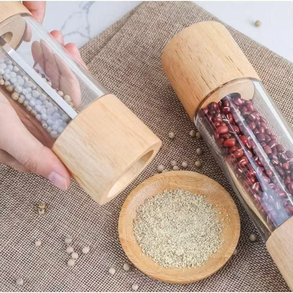 Manual Moedor Cilíndrico De Sal Pimenta Temperos Especiarias em Madeira e Acrílico
